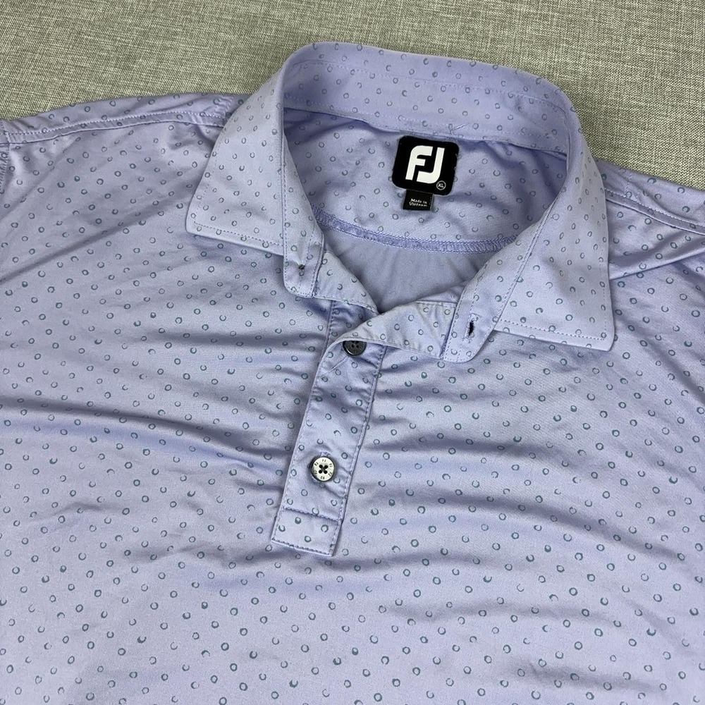 FootJoy Golf Polo Shirt Mens XL Purple Polka Dot Trophy Stretch Short Sleeve